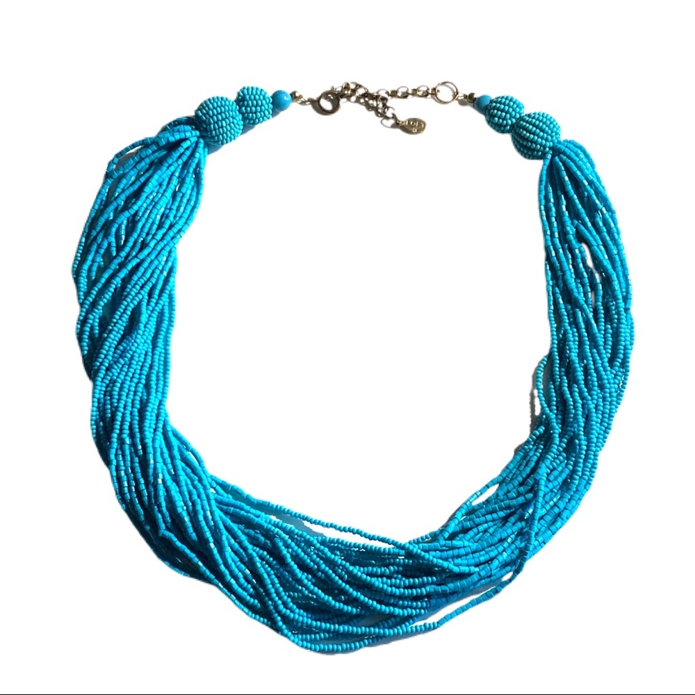 LOFT Turquoise Blue Necklace Glass Seed Beads Multiple Strands‎ 20"+ Ann Taylor